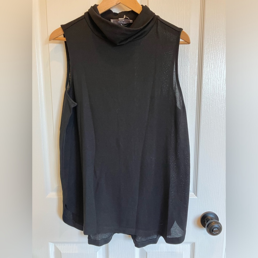 Loft Women Black Shirred Mock-neck Top Sleeveless size L